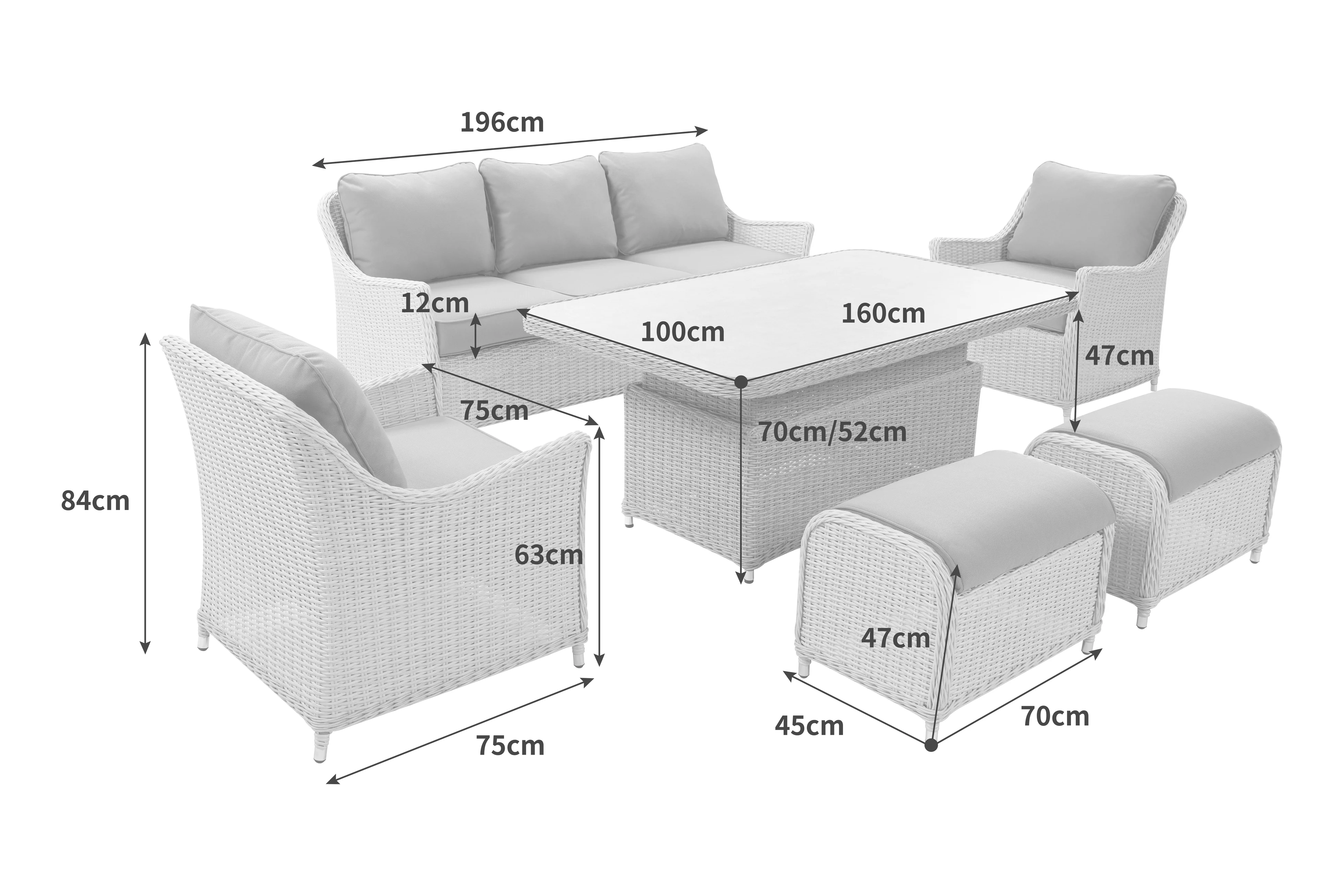 Antigua Rattan Lounge 6 Piece Furniture Set – Pearl & Ash Grey - Image 5