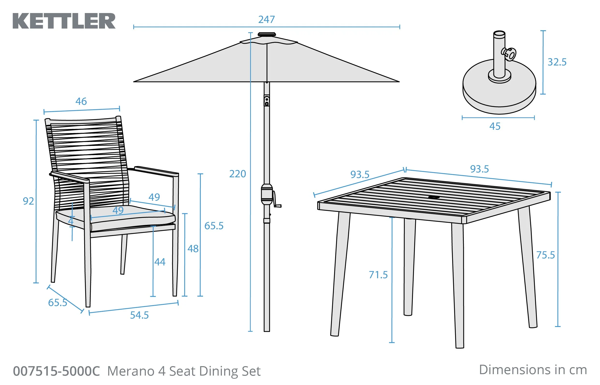 Kettler Merano 4 Seat Dining Set Grey Rope - Image 3